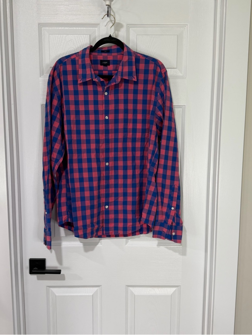 J. Crew Men's Navy and Pink Check Button-Down Shirt